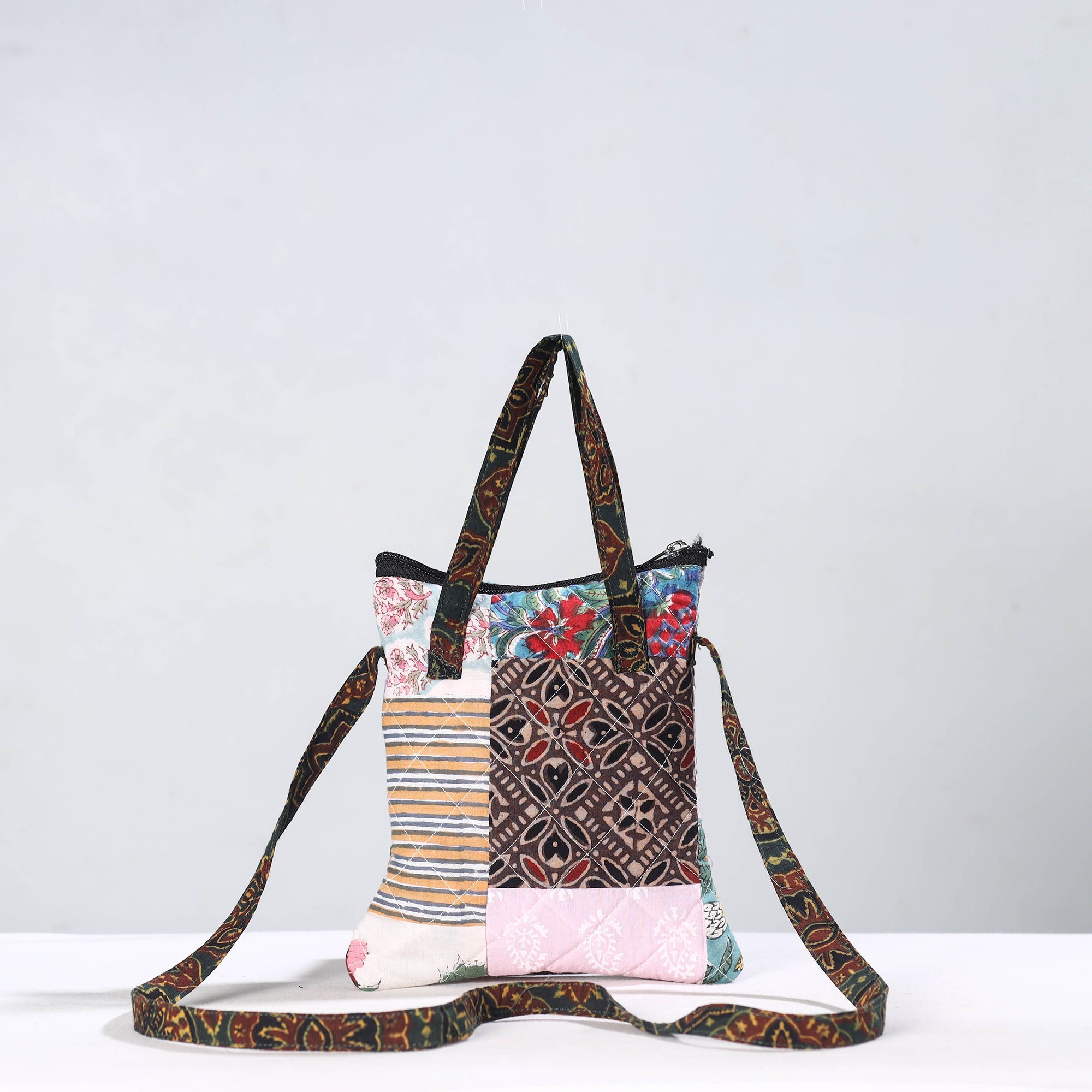 Multicolor Handmade Quilted Cotton Patchwork Sling Bag 