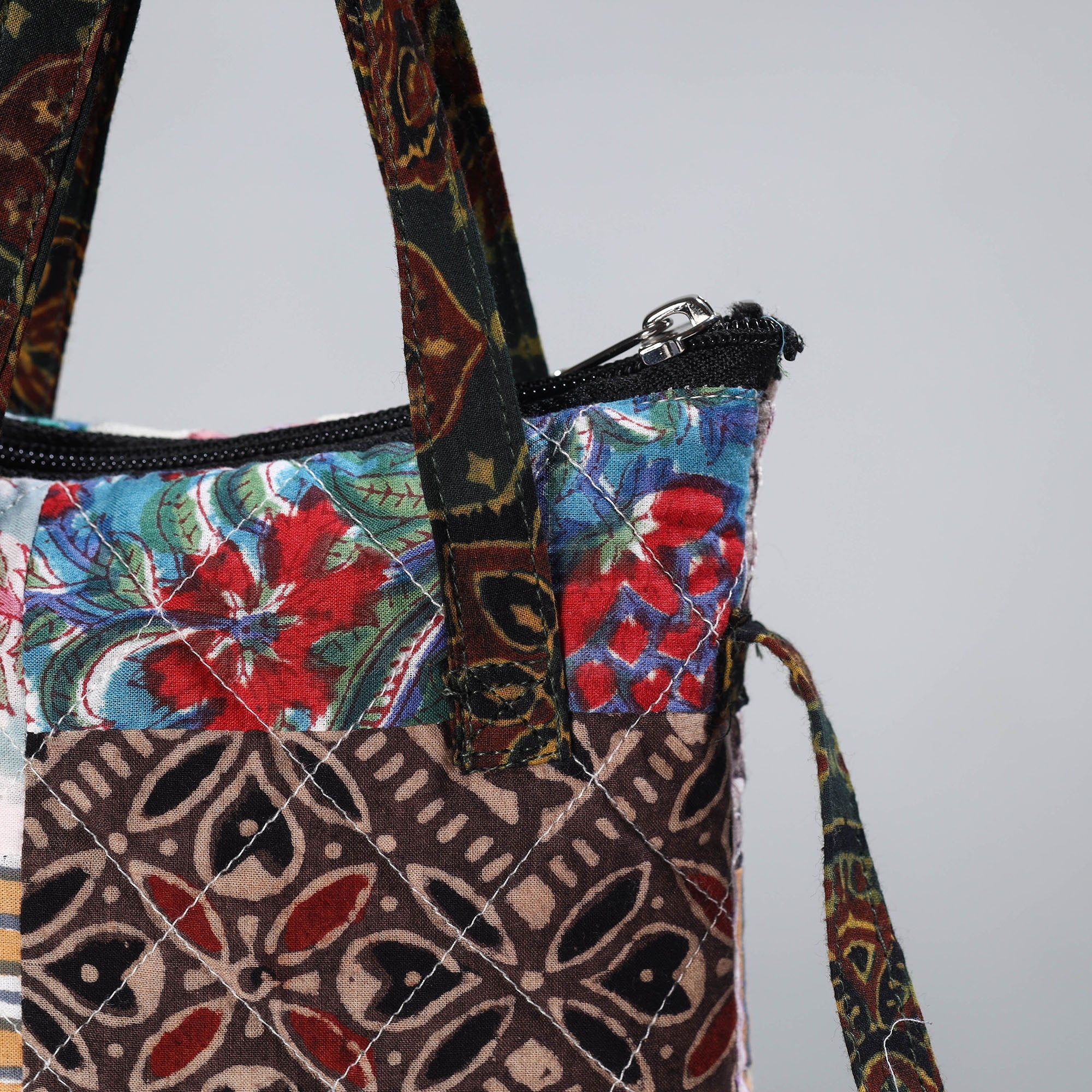 Multicolor Handmade Quilted Cotton Patchwork Sling Bag 