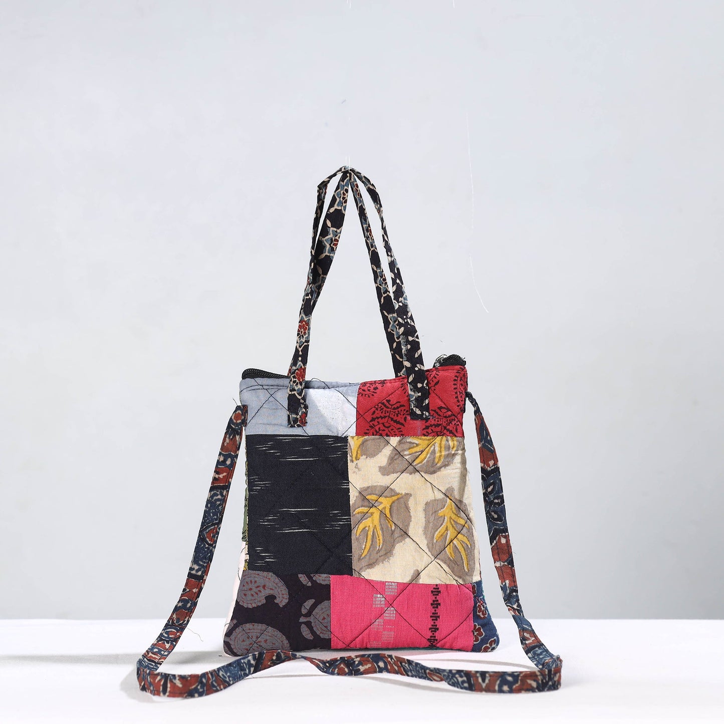 Multicolor Handmade Quilted Cotton Patchwork Sling Bag 