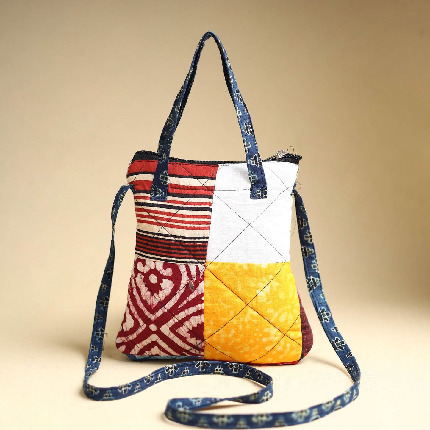 Multicolor Handmade Quilted Cotton Patchwork Sling Bag 60