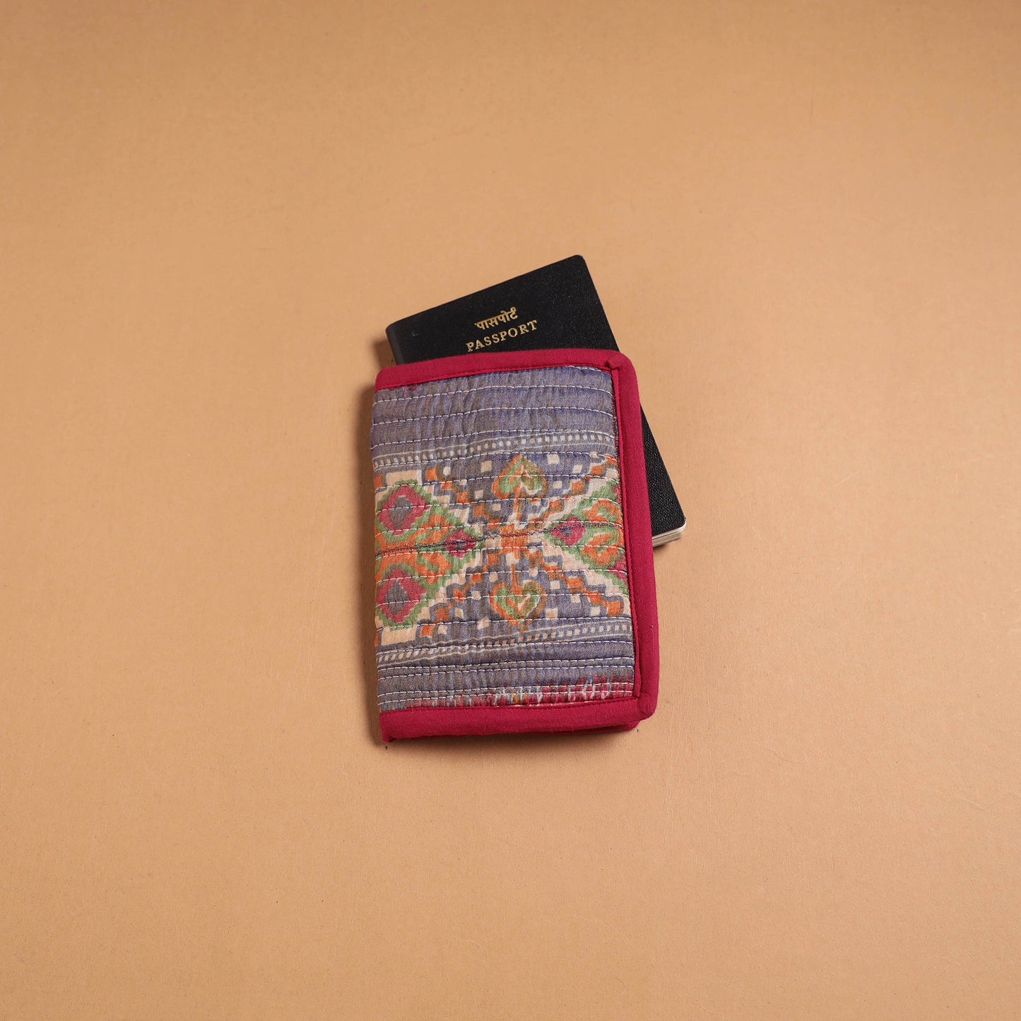 Handmade quilted printed fabric passport cover 01