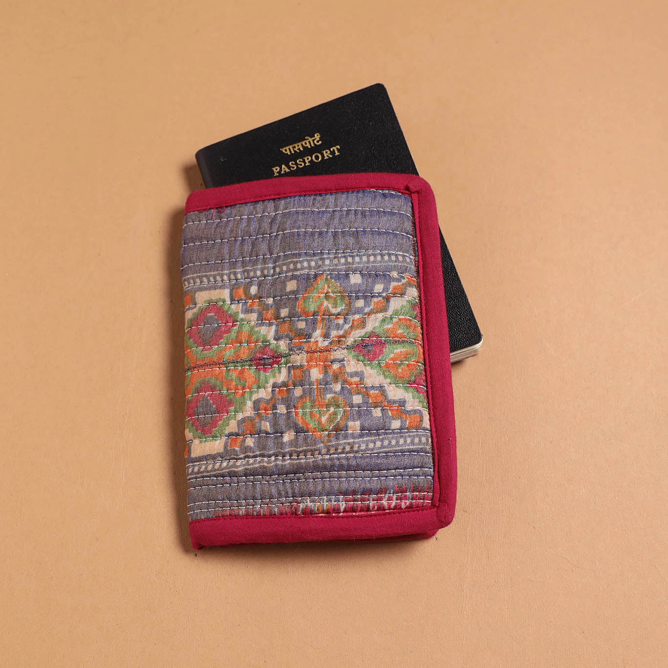 Handmade quilted printed fabric passport cover 01
