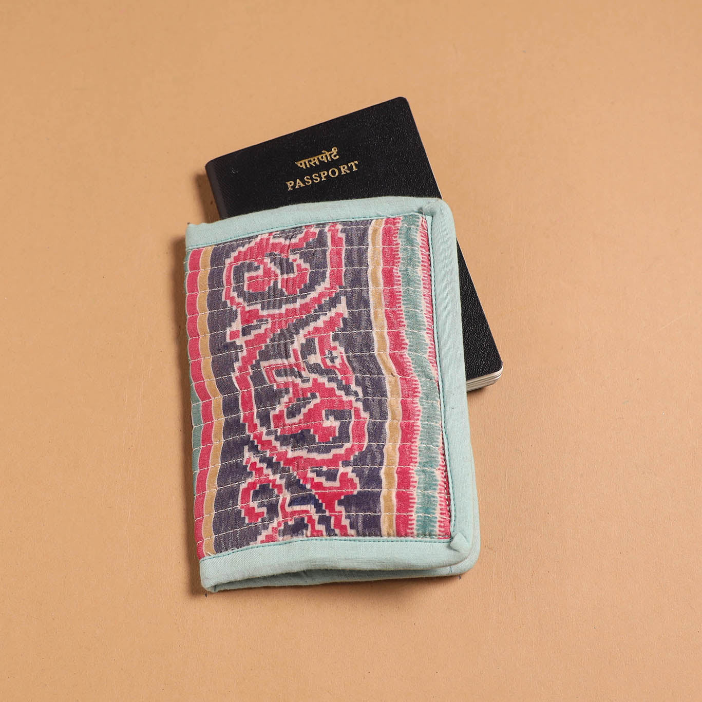 Handmade quilted printed fabric passport cover 08
