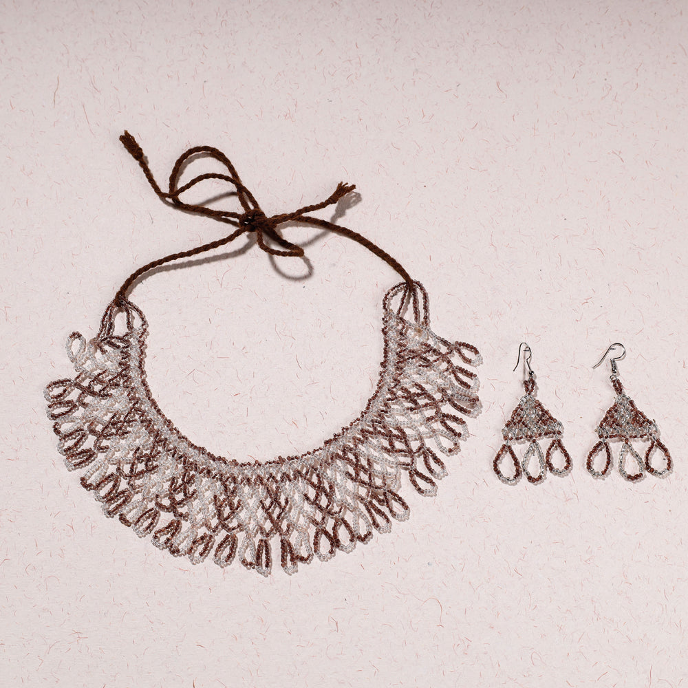 Multicolor - handmade thread & beadwork jali necklace set