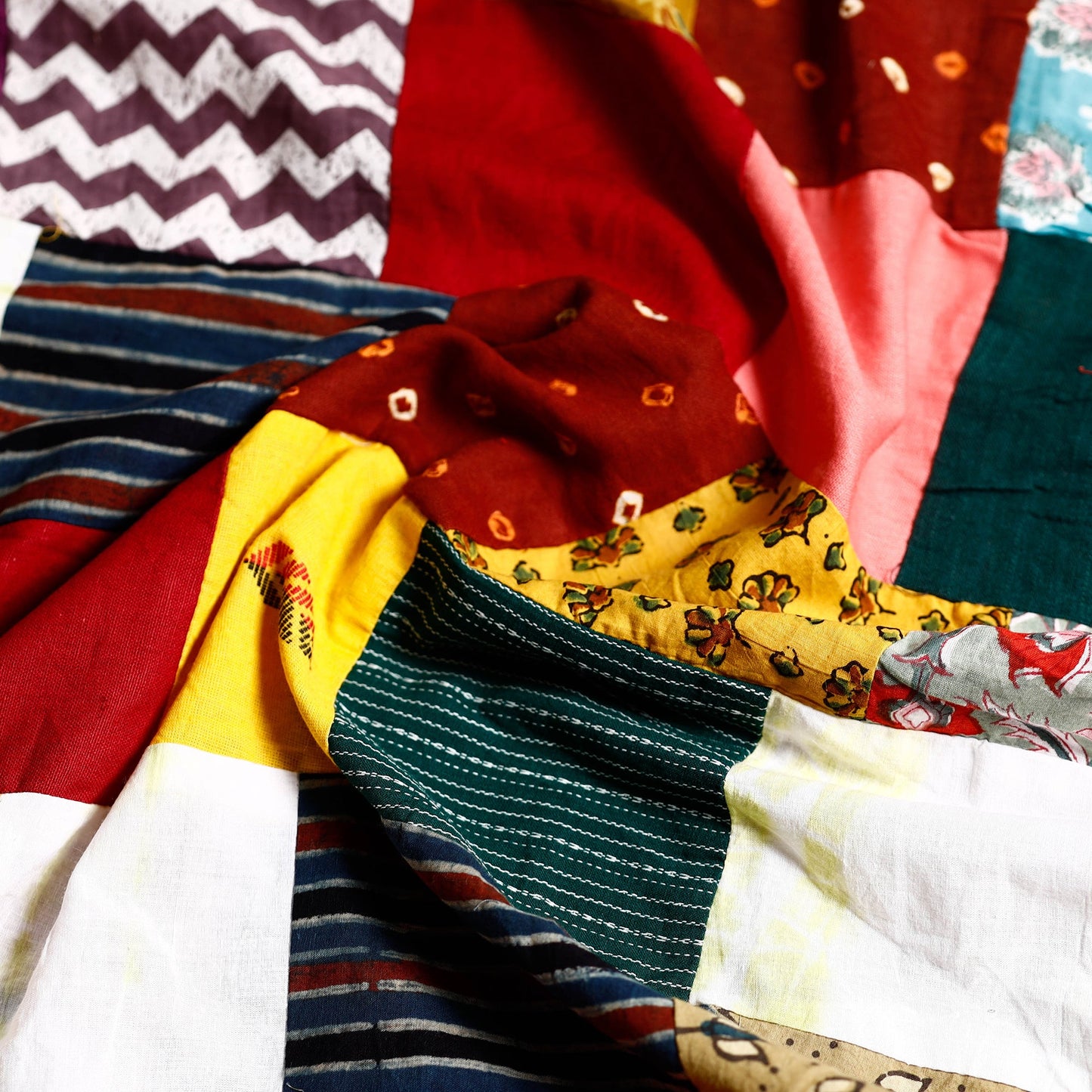  Handmade Tukdi Kaam Patchwork Cotton kurta Material - (3 meter) 01 