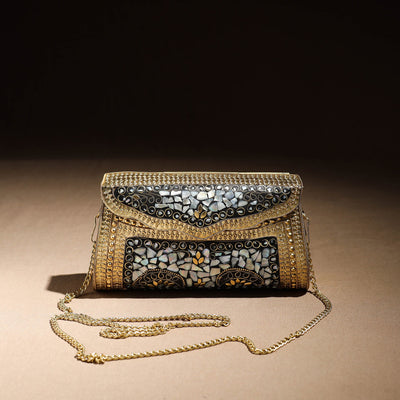 Multicolor Handmade Vintage Metal & Mosaic Stone Clutch / Sling Bag