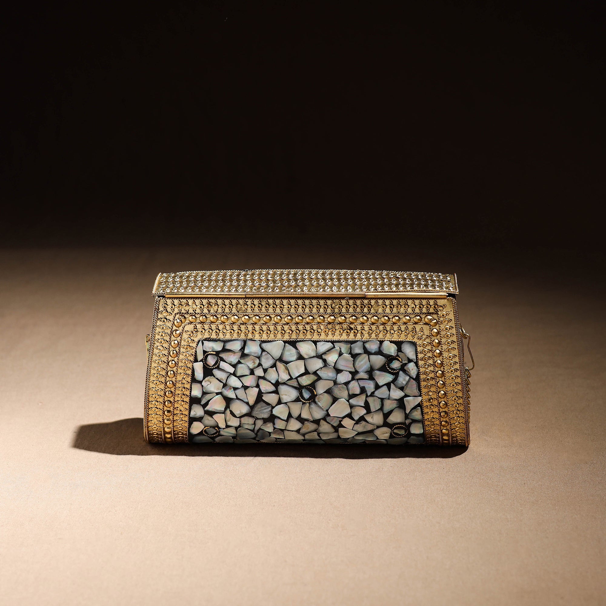 Multicolor Handmade Vintage Metal & Mosaic Stone Clutch / Sling Bag