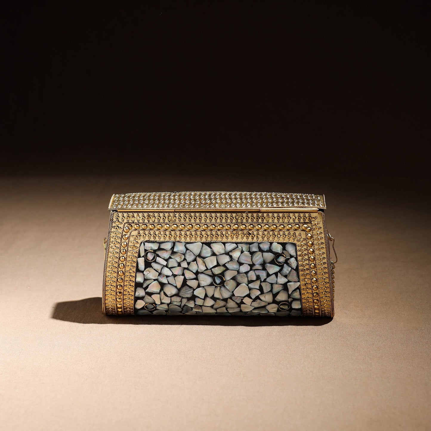 Multicolor Handmade Vintage Metal & Mosaic Stone Clutch / Sling Bag