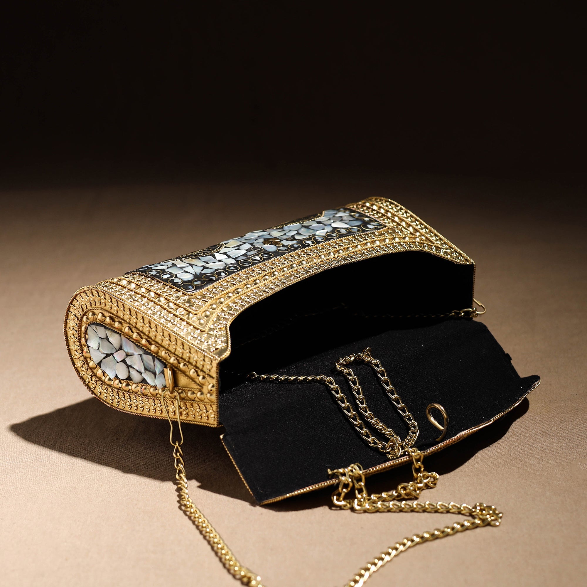 Multicolor Handmade Vintage Metal & Mosaic Stone Clutch / Sling Bag