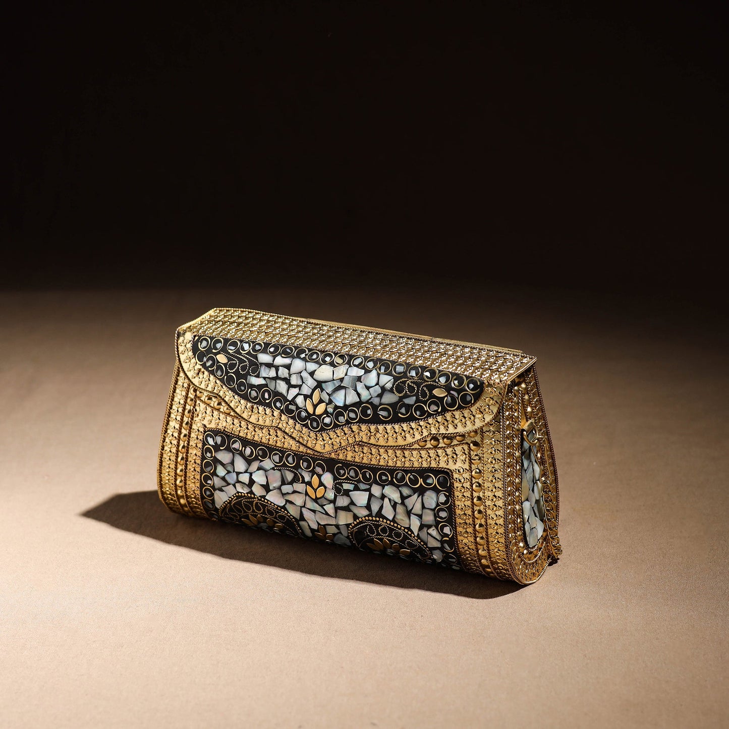 Multicolor Handmade Vintage Metal & Mosaic Stone Clutch / Sling Bag