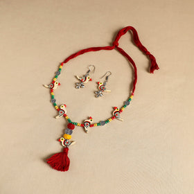 Yellow Handmade Wooden Bird Beaded Necklace Set