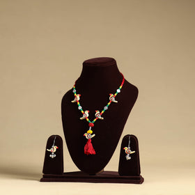 Yellow Handmade Wooden Bird Beaded Necklace Set