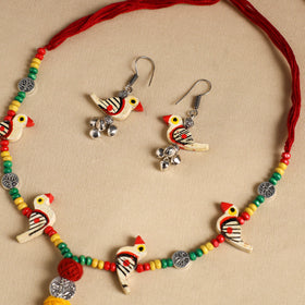 Yellow Handmade Wooden Bird Beaded Necklace Set