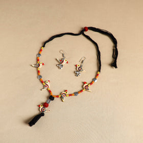 Yellow Handmade Wooden Bird Beaded Necklace Set