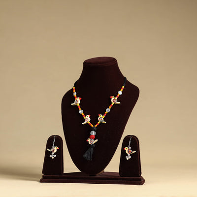 Yellow Handmade Wooden Bird Beaded Necklace Set