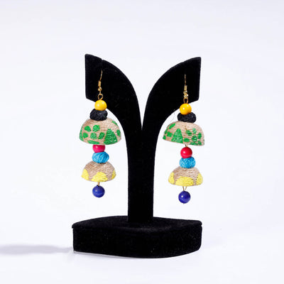 Multicolor Handpainted & Bead Work Jute Earrings 