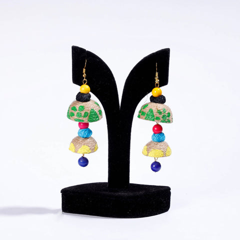 Multicolor Handpainted & Bead Work Jute Earrings 