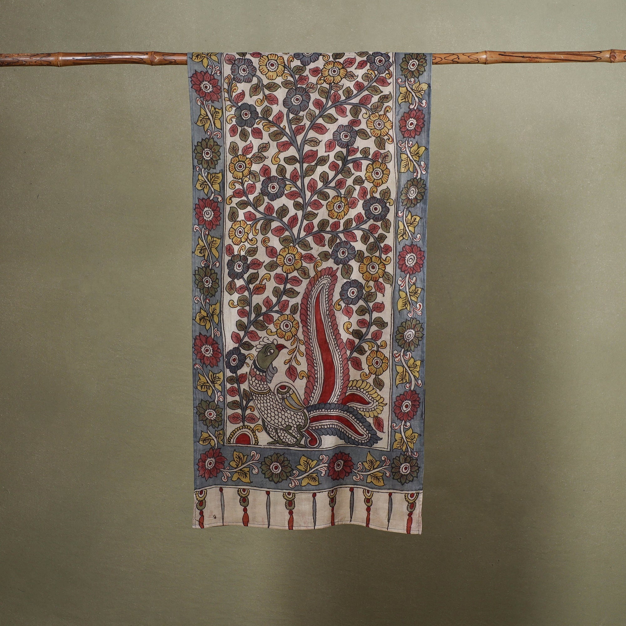 Multicolor Handpainted Cotton Kalamkari Stole