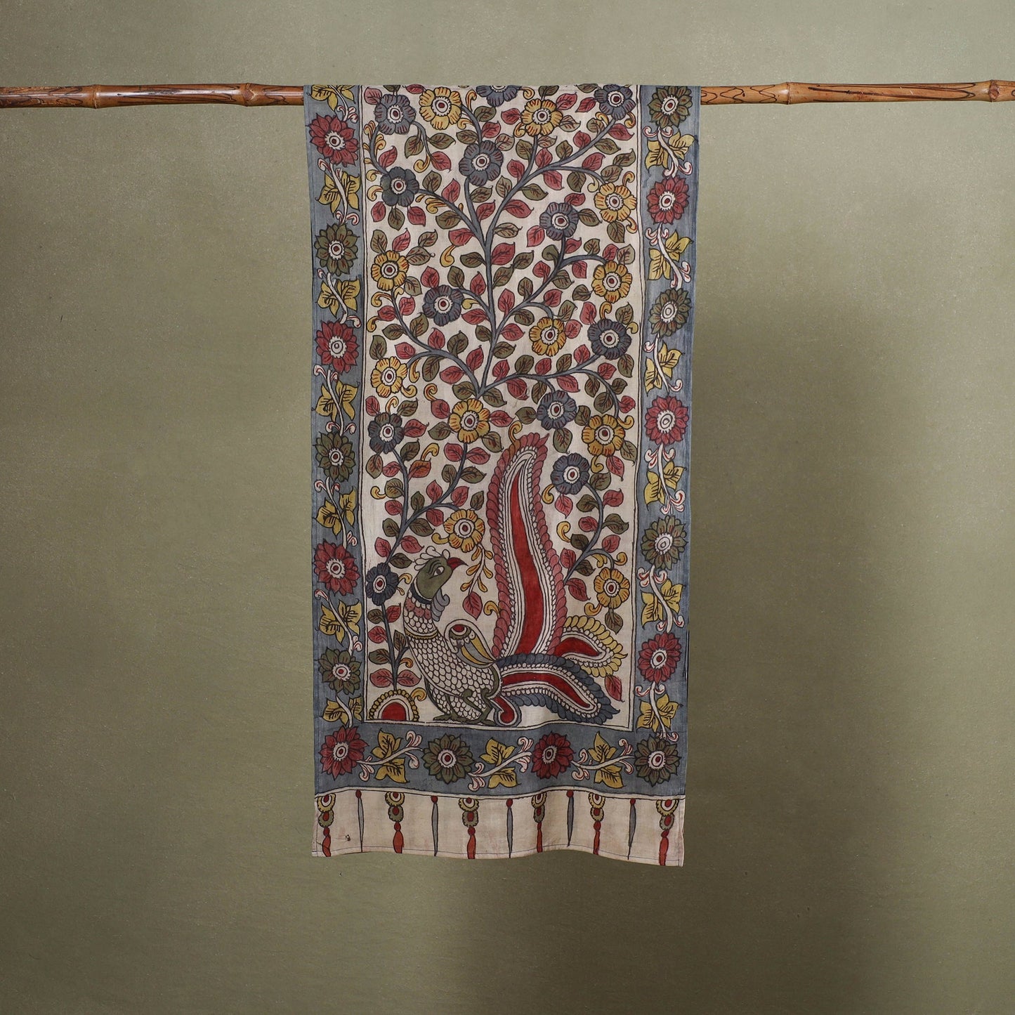 Multicolor Handpainted Cotton Kalamkari Stole