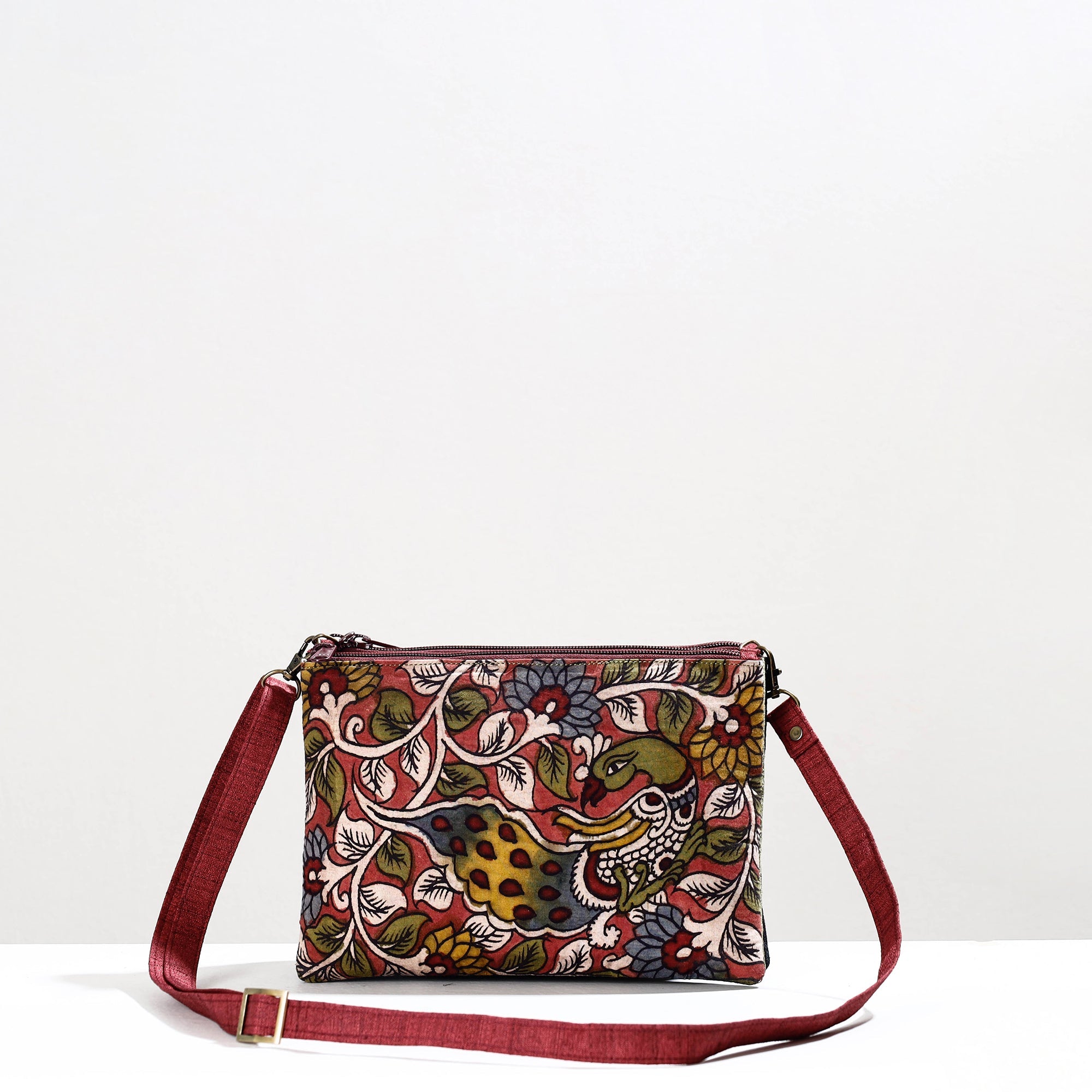  Handpainted Kalamkari Natural Dyed Ghicha Silk Sling Bag 