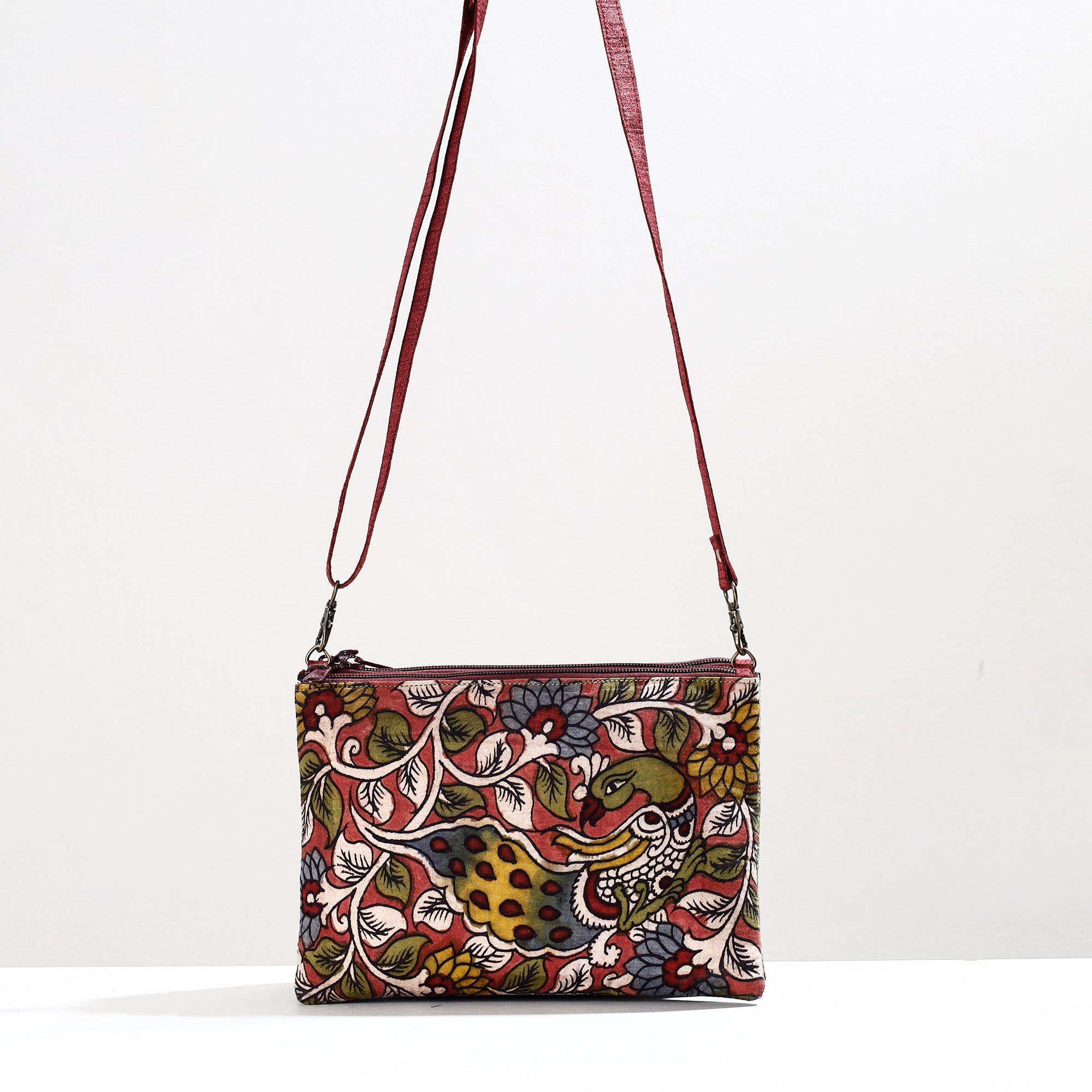  Handpainted Kalamkari Natural Dyed Ghicha Silk Sling Bag 