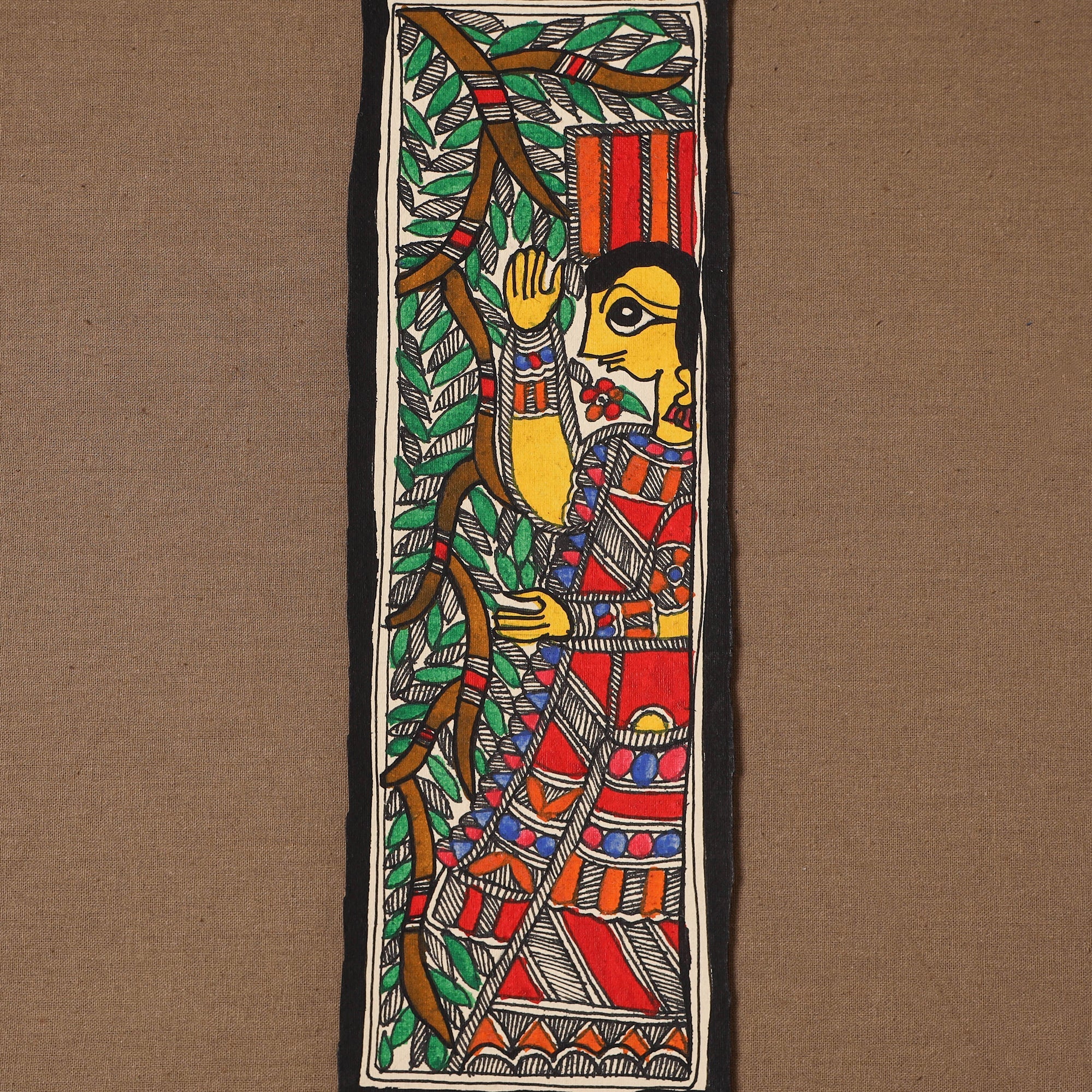 Handpainted madhubani painting by hira devi (11 x 3 in) 90