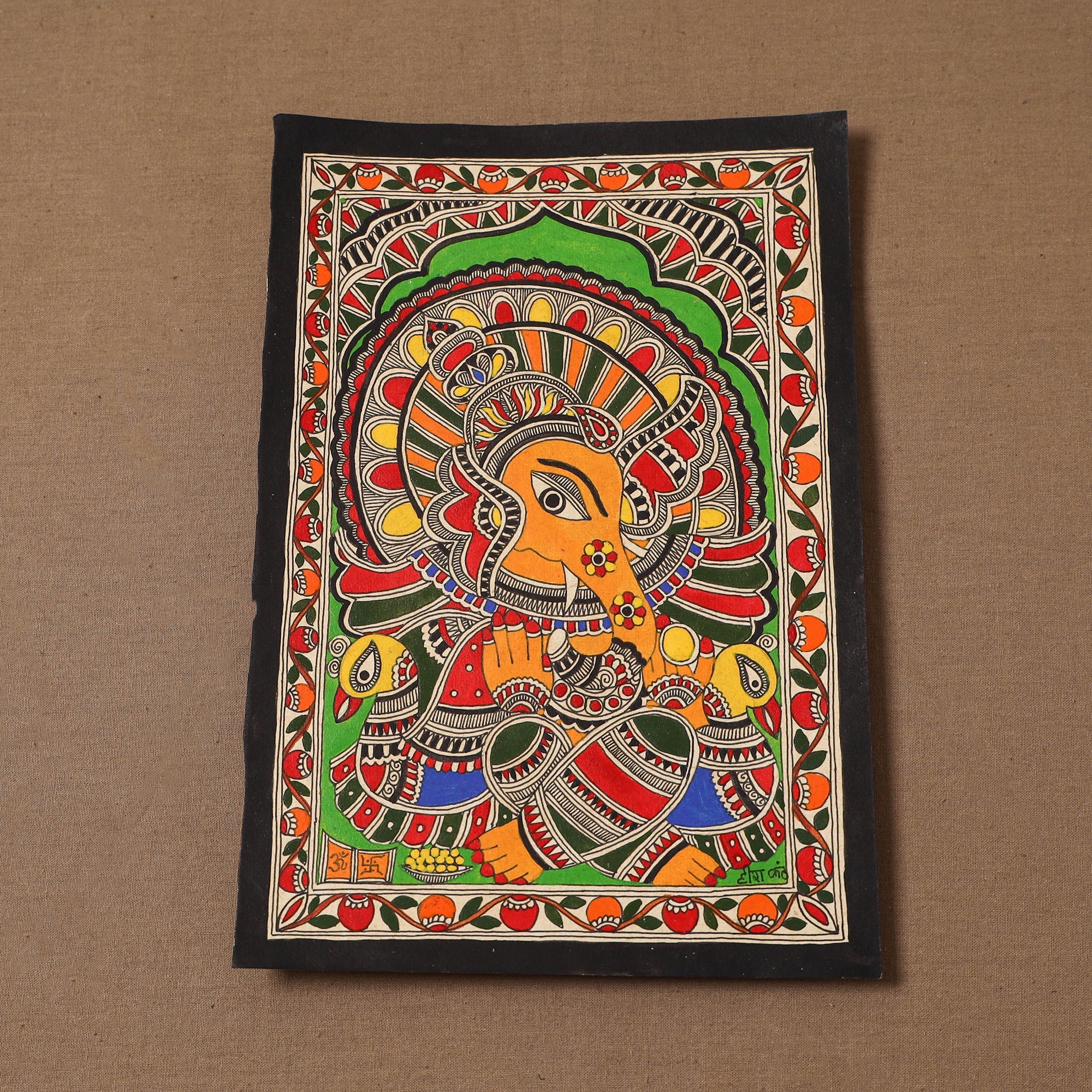 Handpainted madhubani painting by hira devi (11 x 7 in) 194