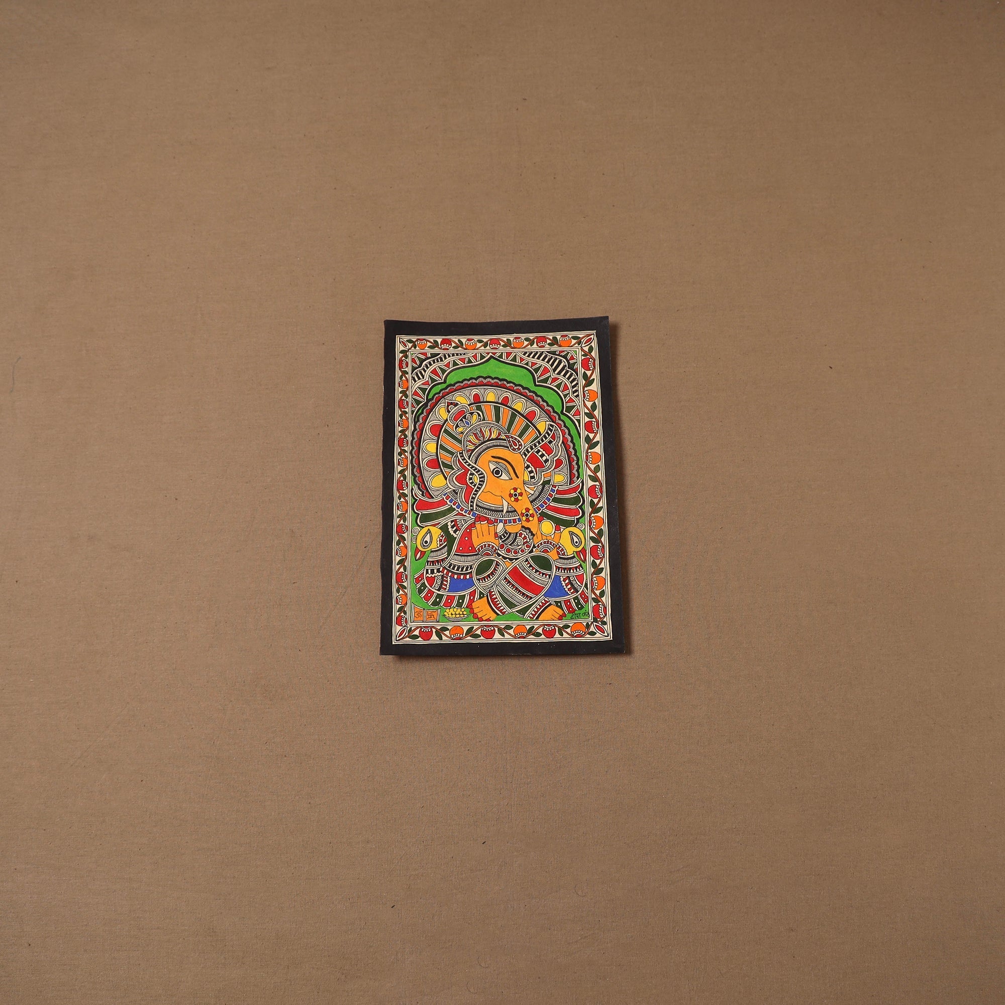 Handpainted madhubani painting by hira devi (11 x 7 in) 194