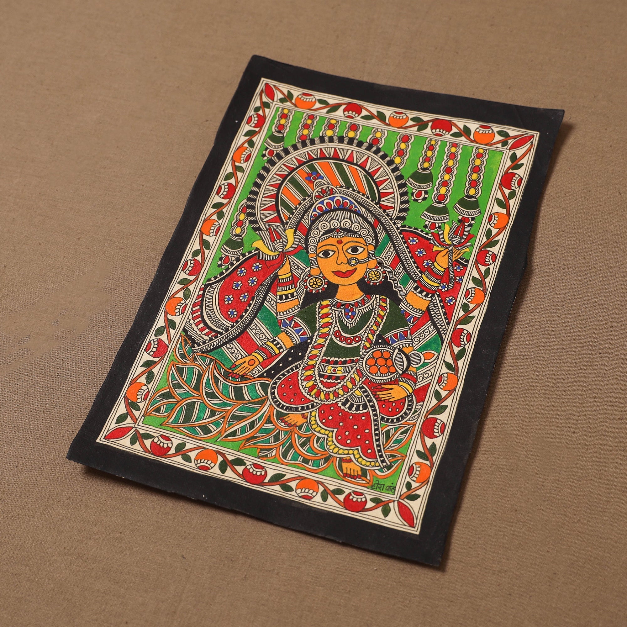 Handpainted madhubani painting by hira devi (11 x 7 in) 195