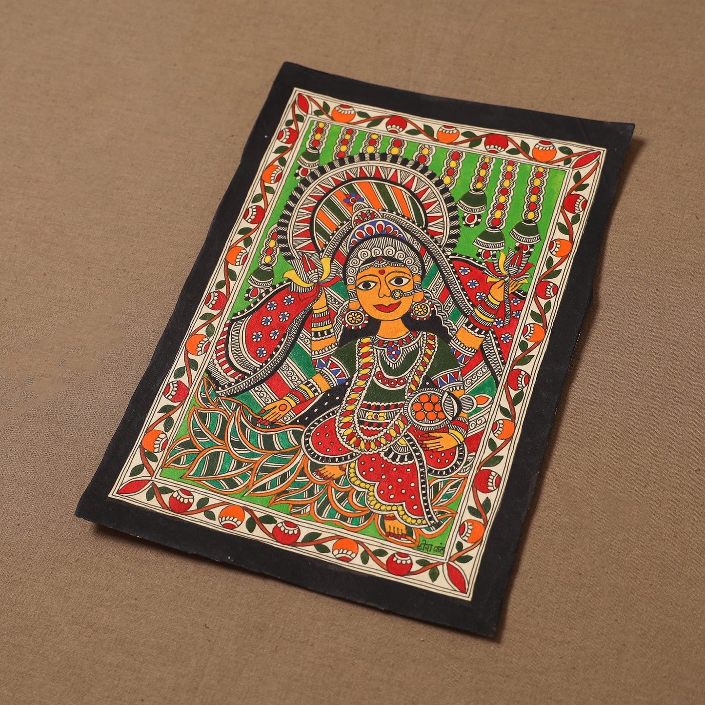 Handpainted madhubani painting by hira devi (11 x 7 in) 195