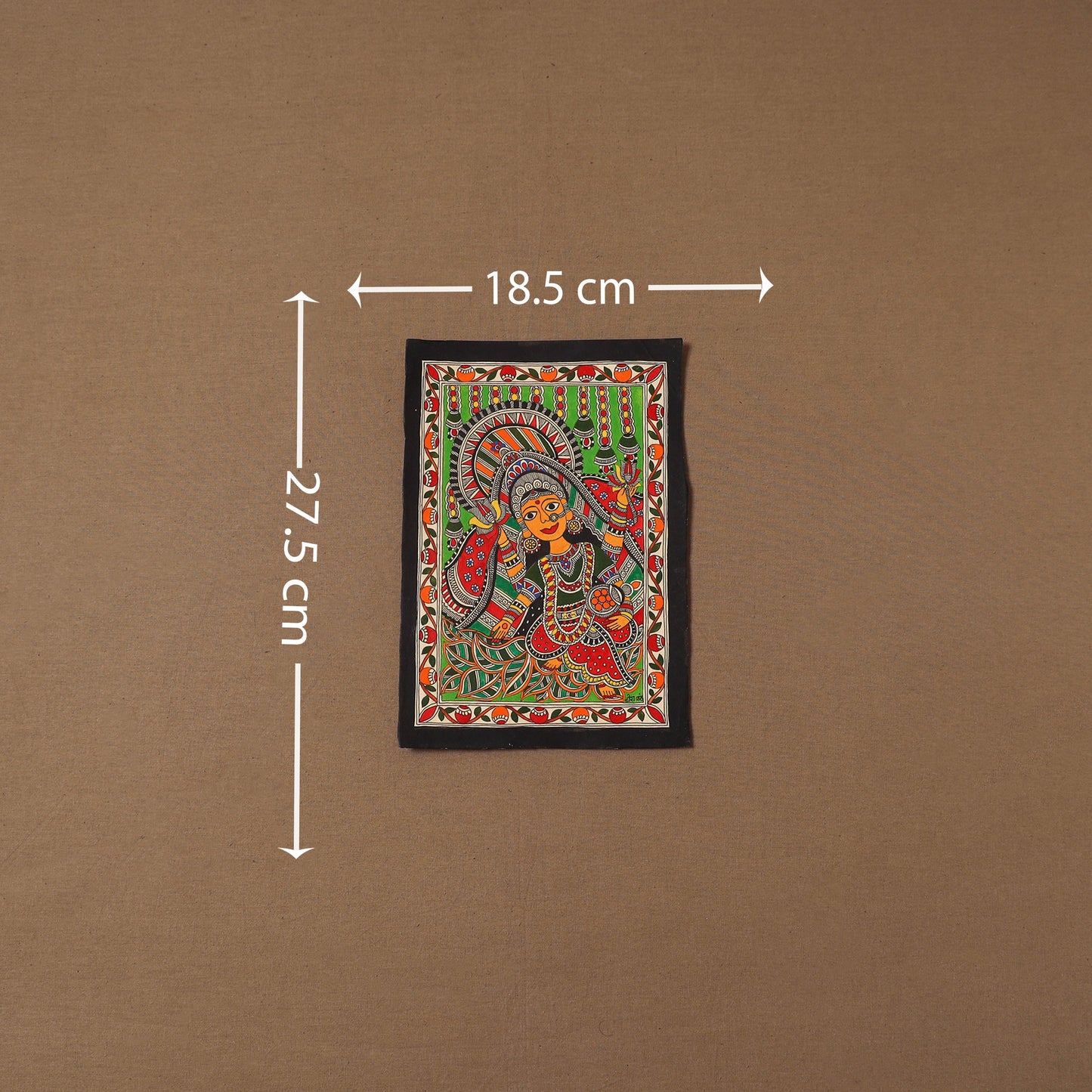 Handpainted madhubani painting by hira devi (11 x 7 in) 195