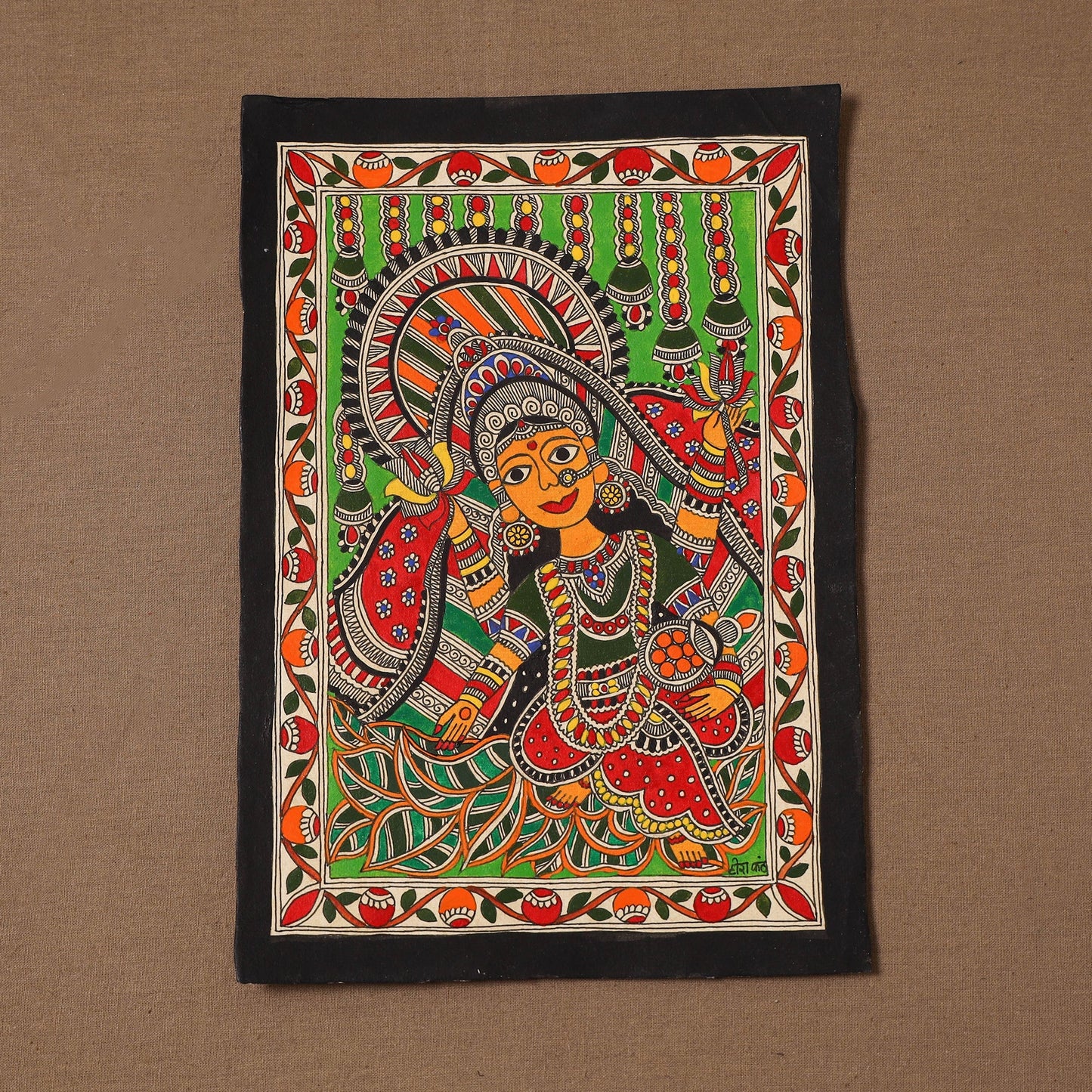 Handpainted madhubani painting by hira devi (11 x 7 in) 195