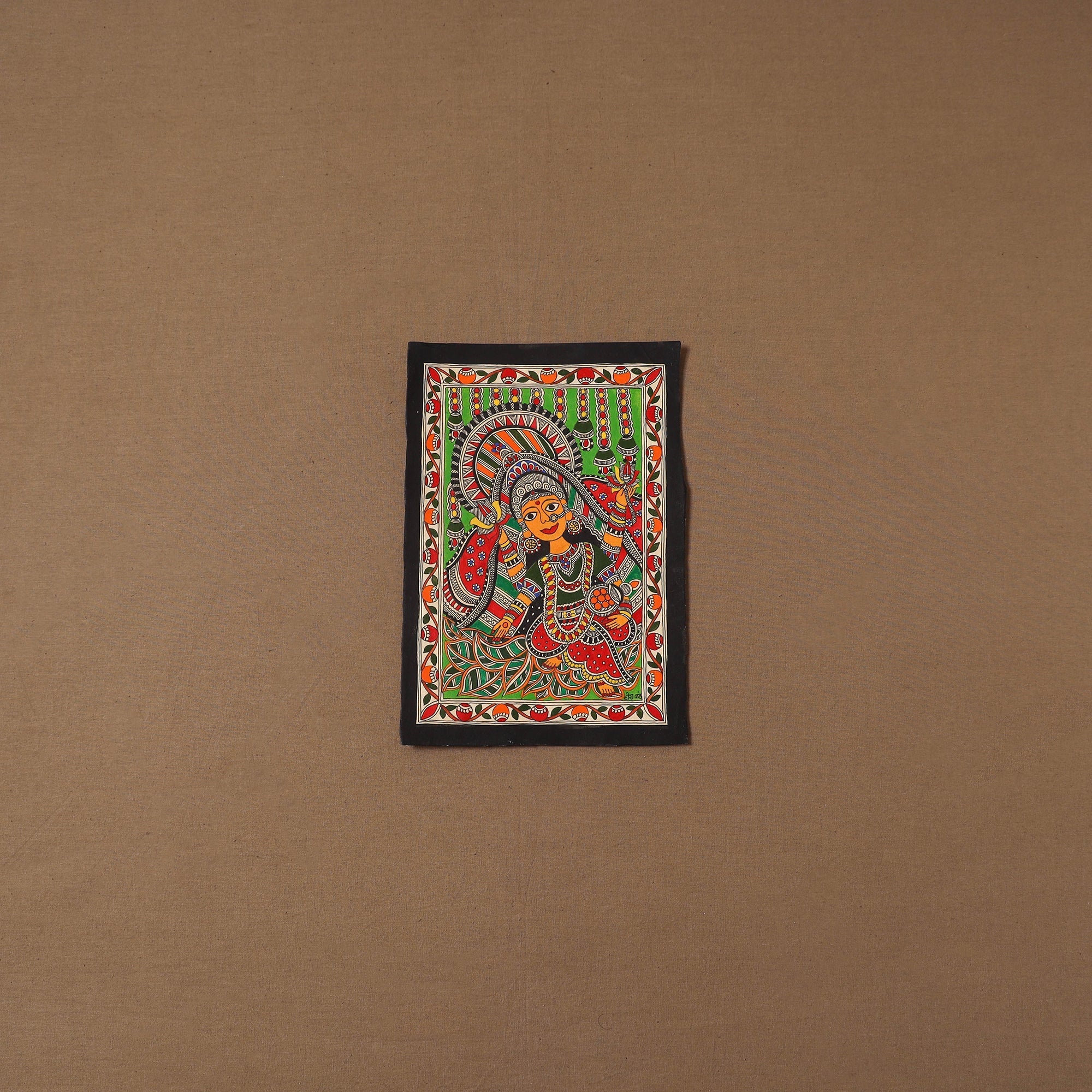 Handpainted madhubani painting by hira devi (11 x 7 in) 195