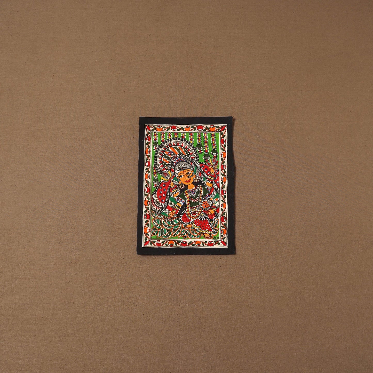 Handpainted madhubani painting by hira devi (11 x 7 in) 195
