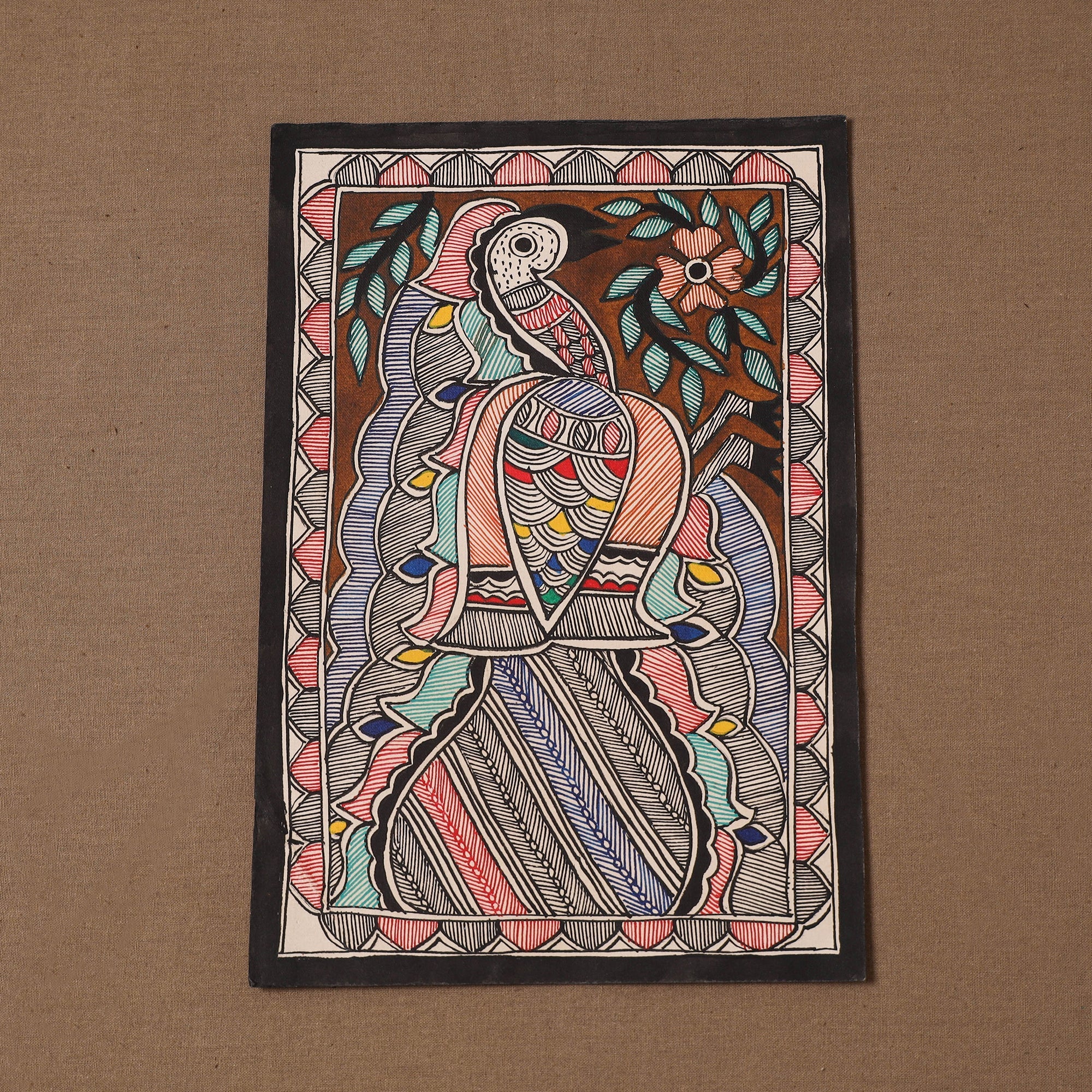 Handpainted madhubani painting by hira devi (11 x 7 in) 201