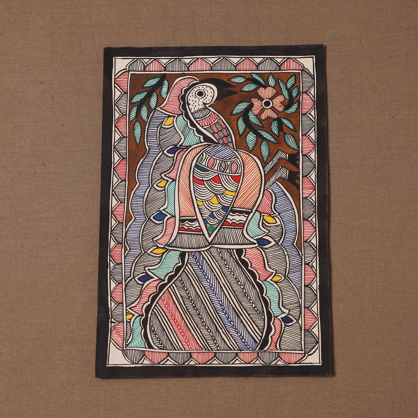 Handpainted madhubani painting by hira devi (11 x 7 in) 201