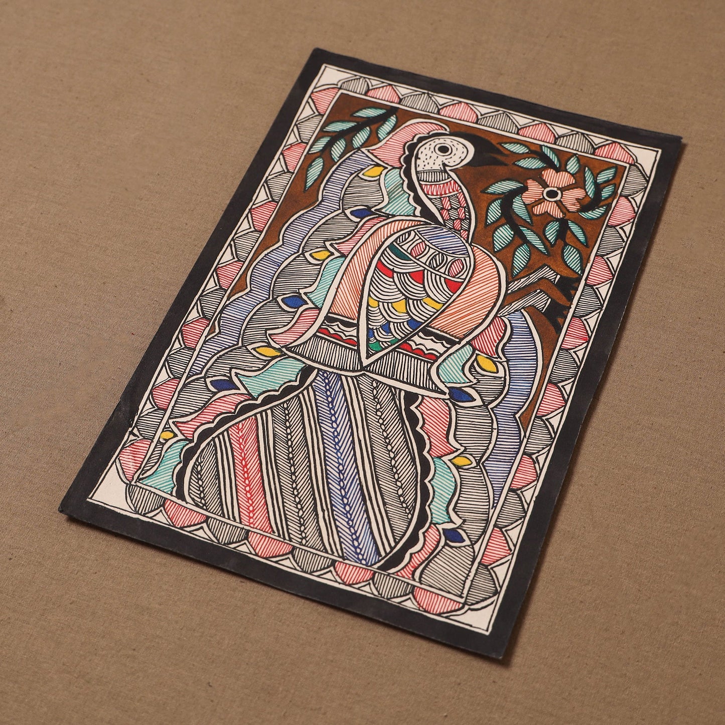 Handpainted madhubani painting by hira devi (11 x 7 in) 201