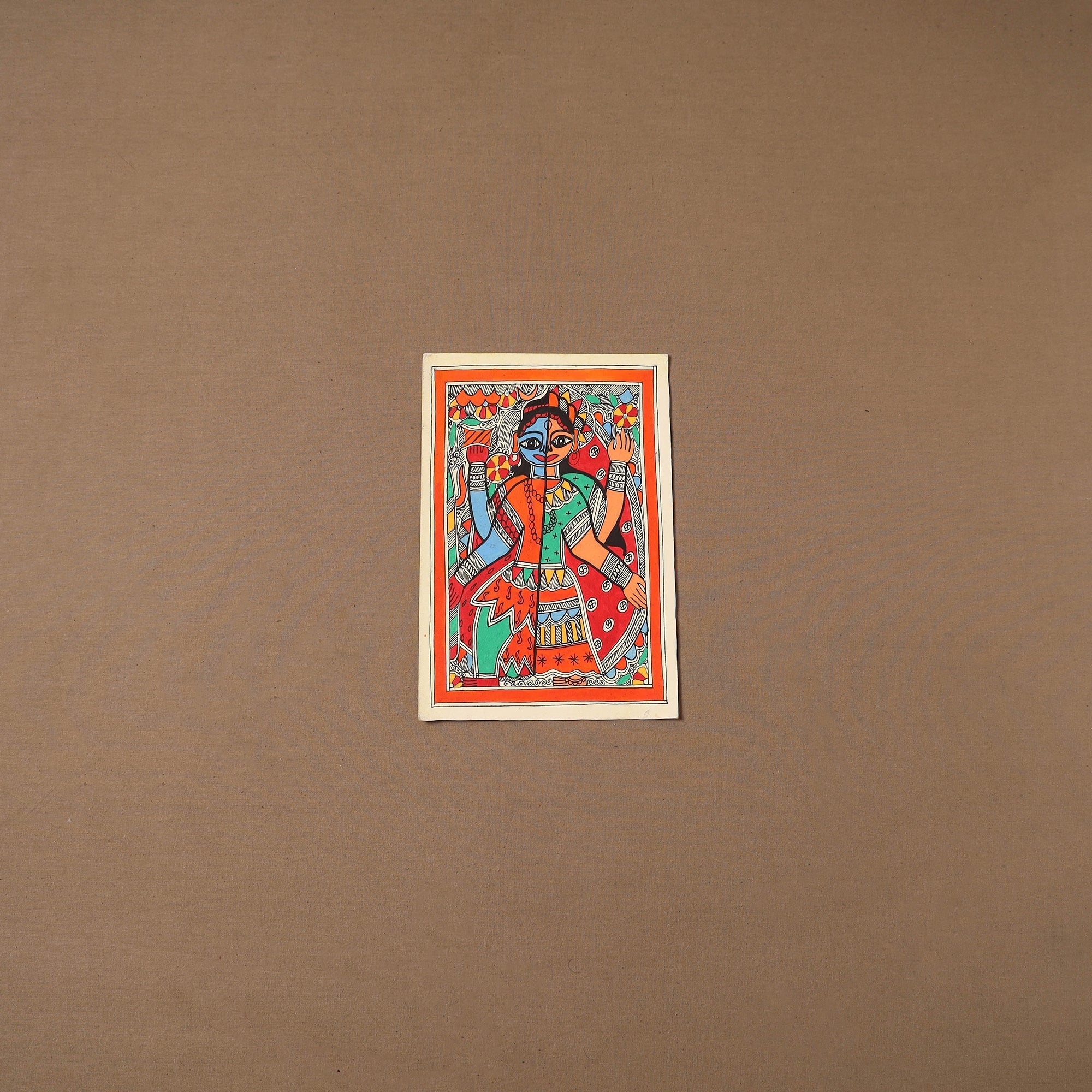 Handpainted madhubani painting by hira devi (11 x 7 in) 202