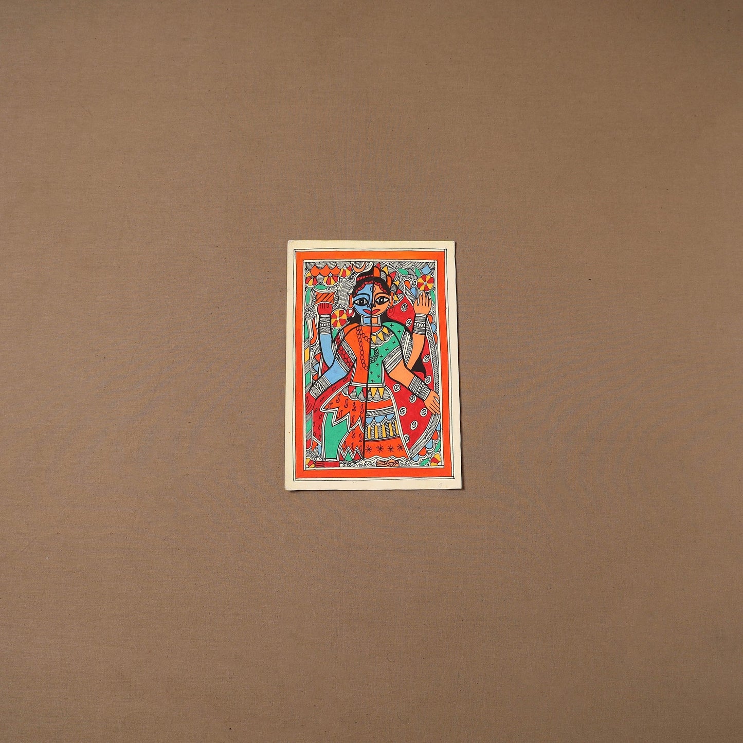 Handpainted madhubani painting by hira devi (11 x 7 in) 202