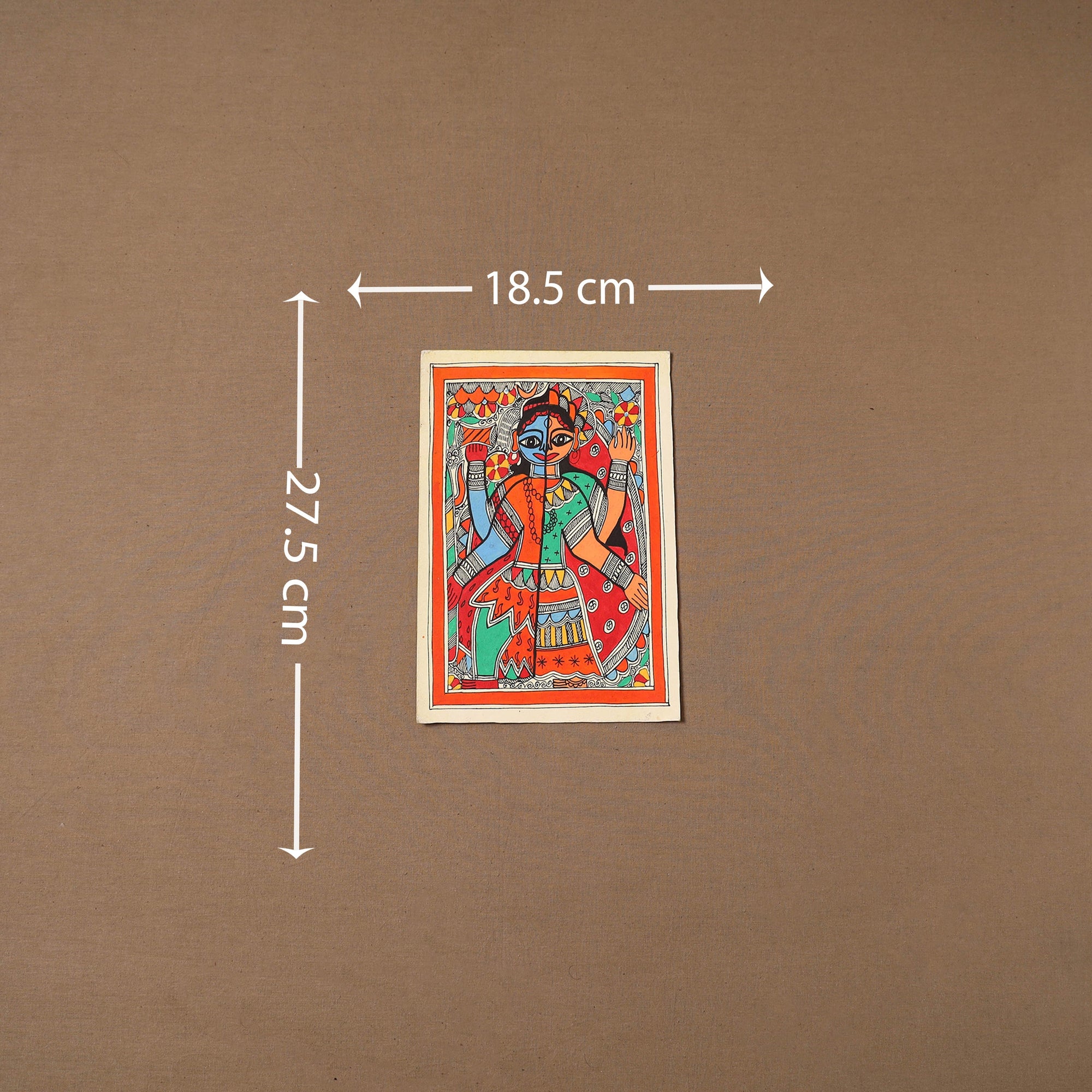 Handpainted madhubani painting by hira devi (11 x 7 in) 202