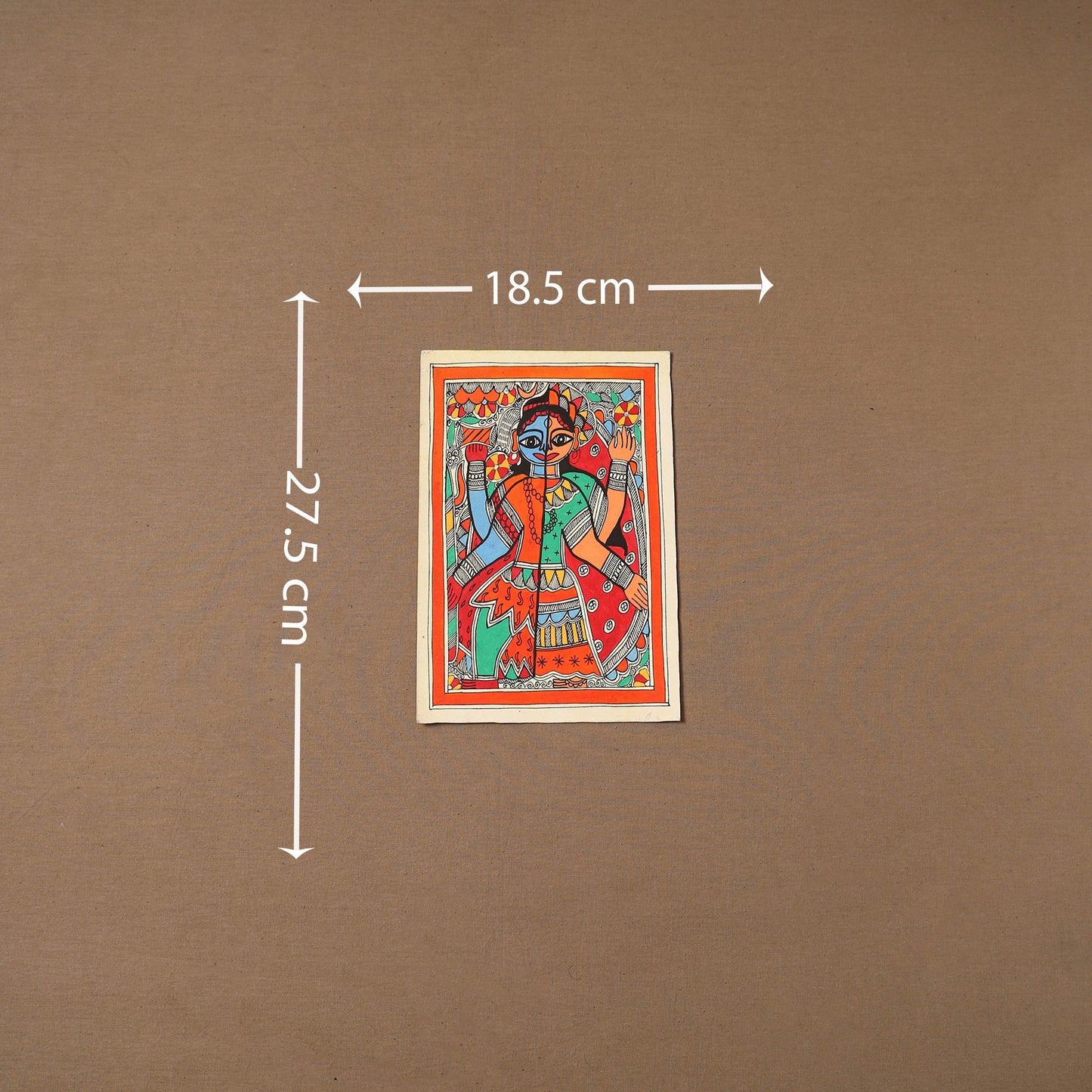 Handpainted madhubani painting by hira devi (11 x 7 in) 202