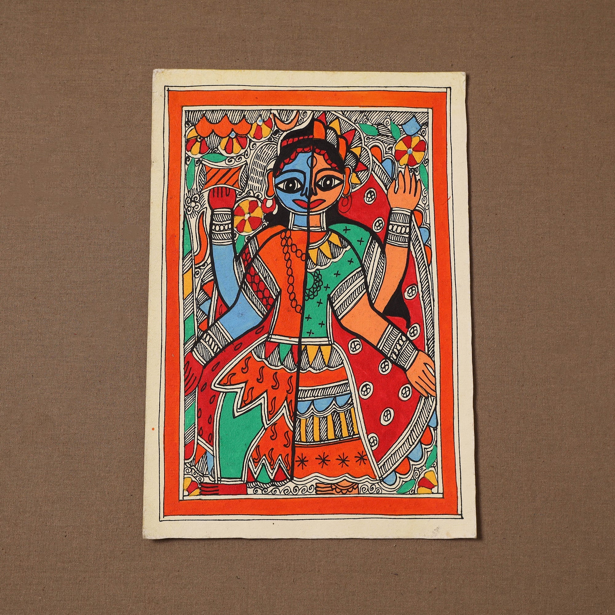 Handpainted madhubani painting by hira devi (11 x 7 in) 202