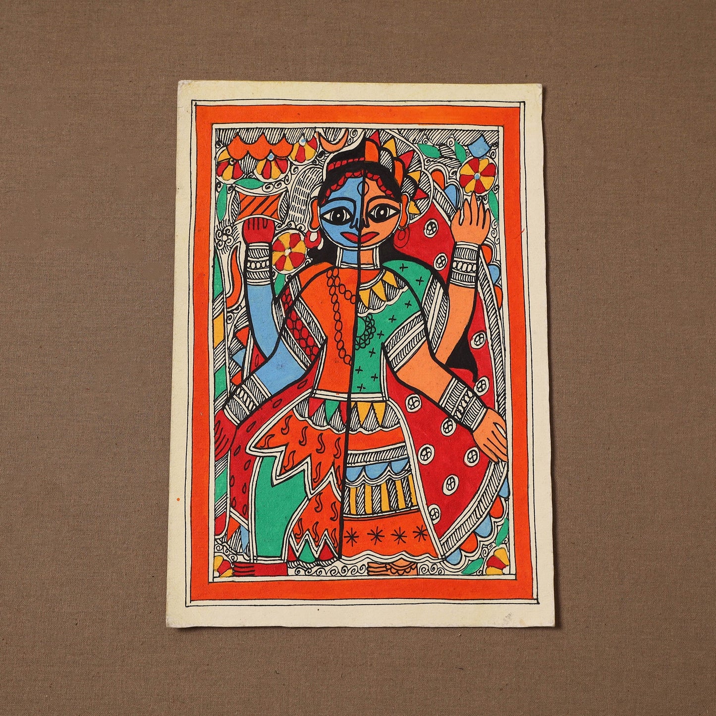 Handpainted madhubani painting by hira devi (11 x 7 in) 202