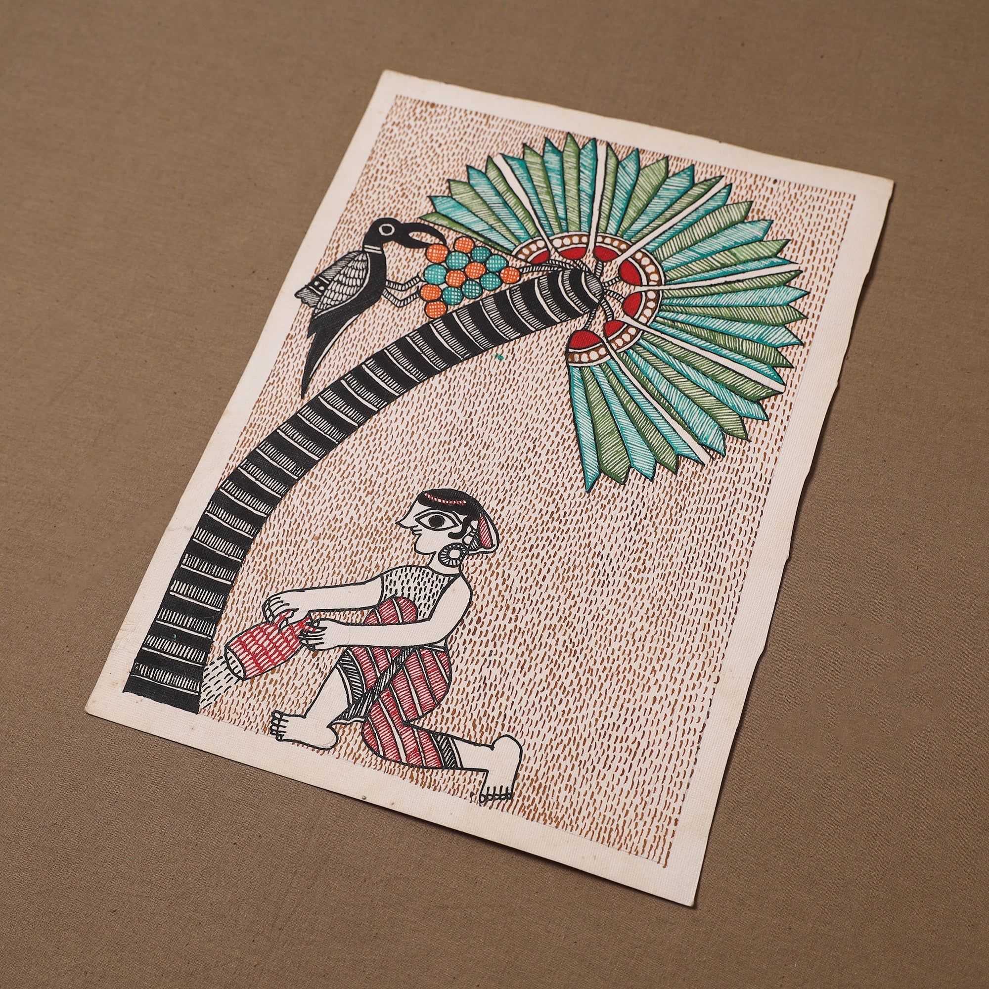 Handpainted madhubani painting by hira devi (15 x 11 in)