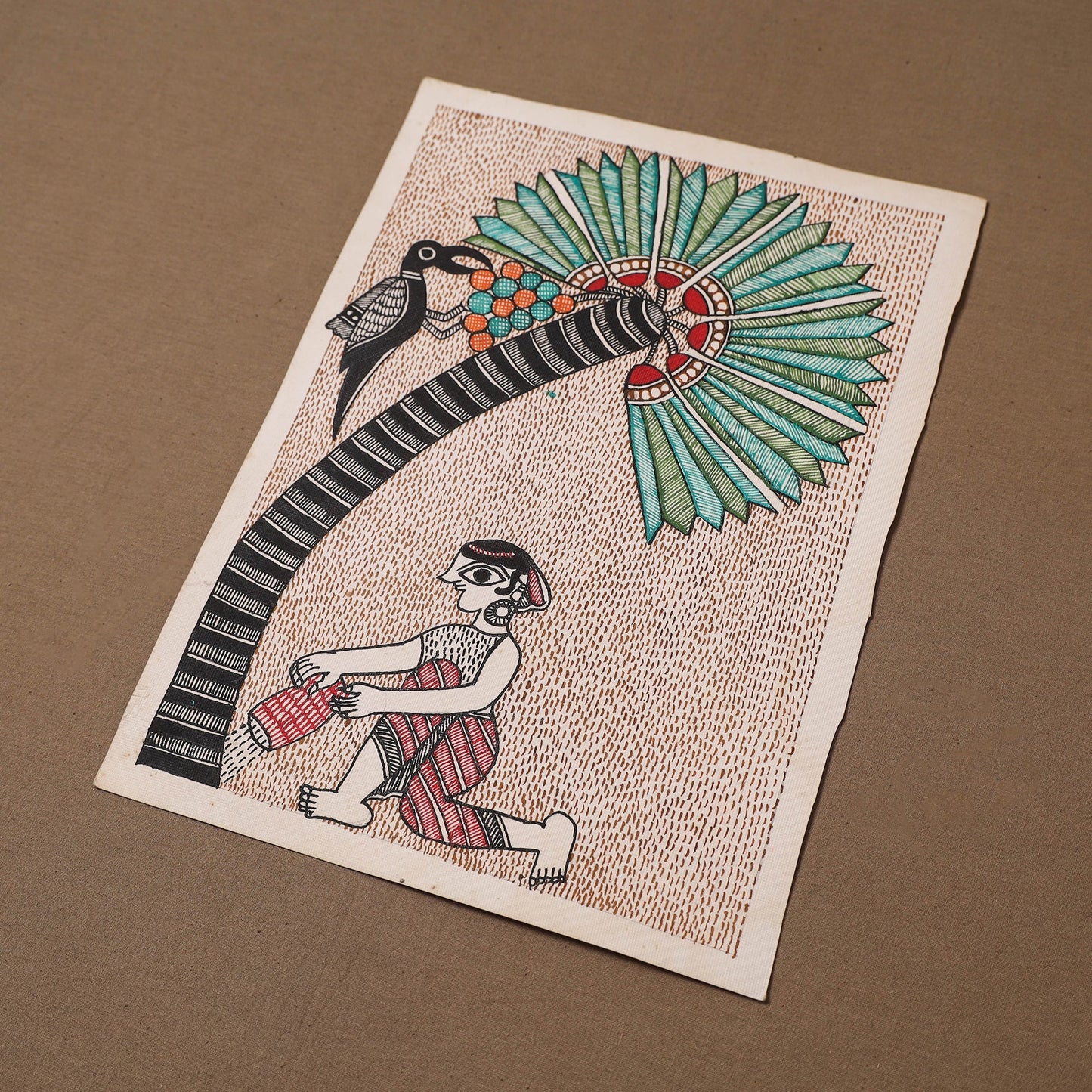 Handpainted madhubani painting by hira devi (15 x 11 in)