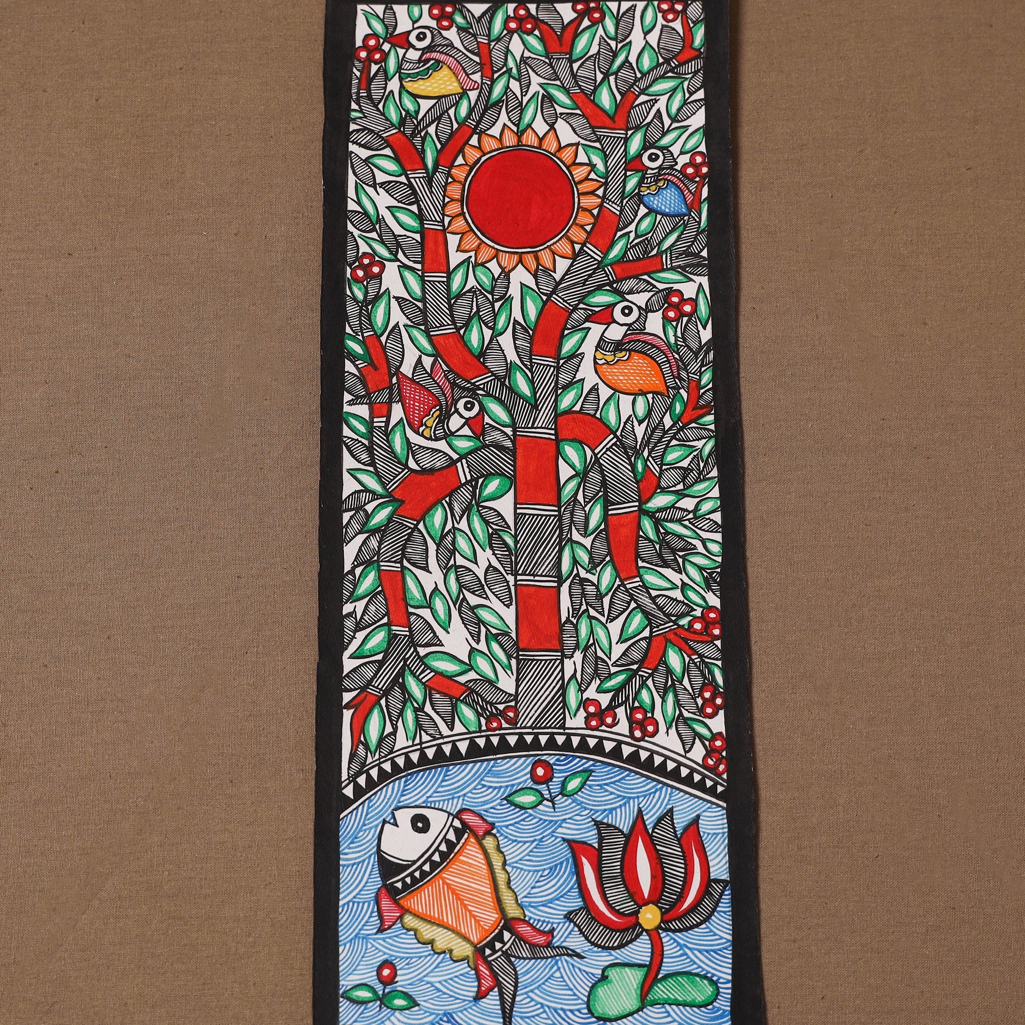 Handpainted madhubani painting by hira devi (15 x 5 in) 108