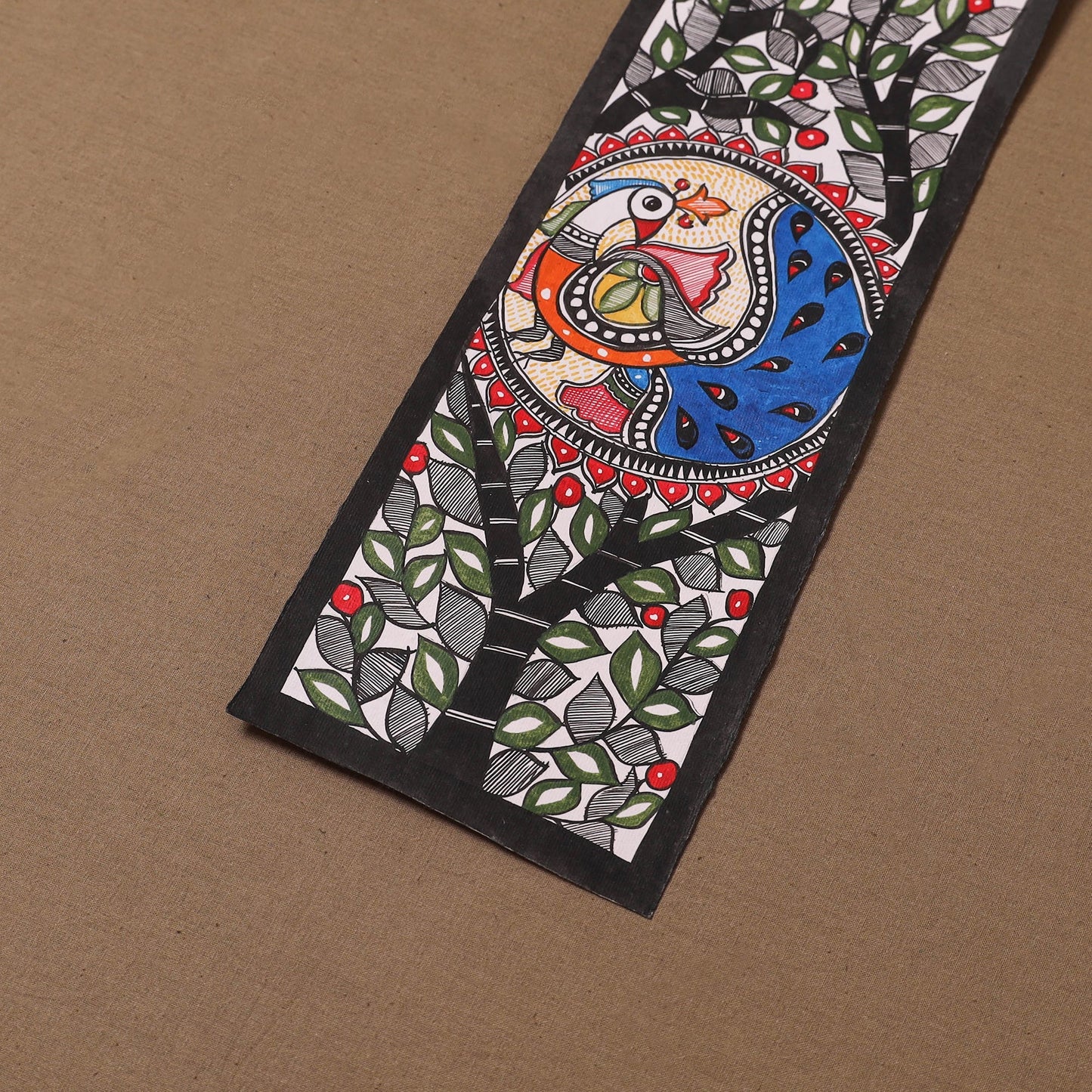 Handpainted madhubani painting by hira devi (15 x 5 in) 109