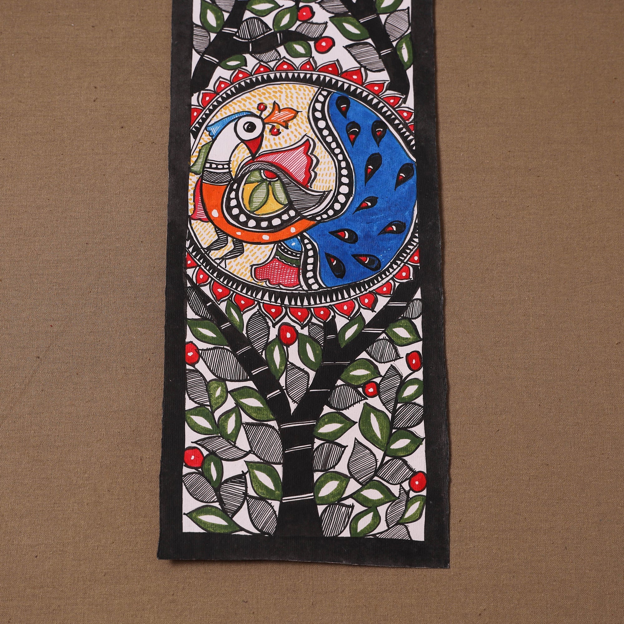 Handpainted madhubani painting by hira devi (15 x 5 in) 109