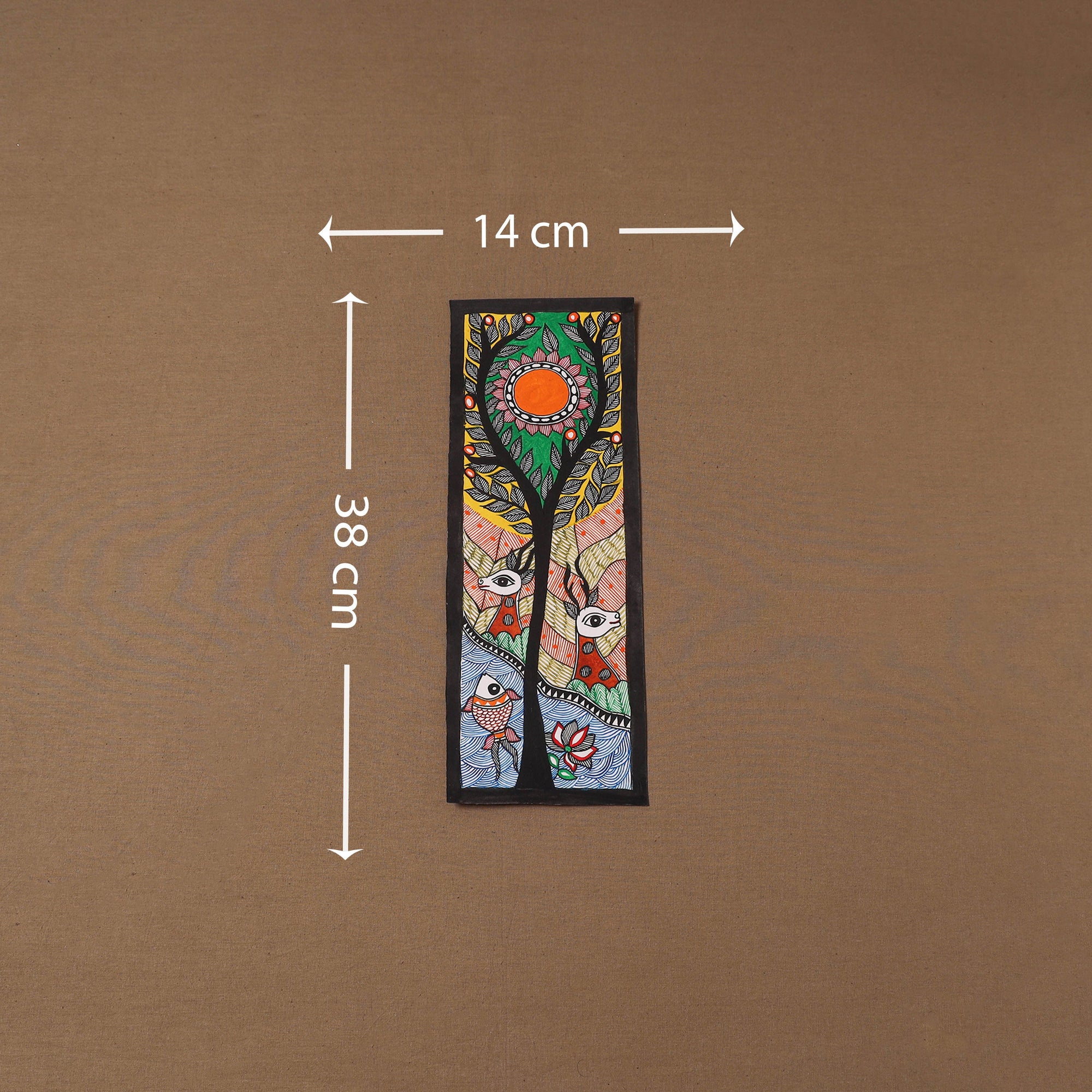 Handpainted madhubani painting by hira devi (15 x 5 in) 113