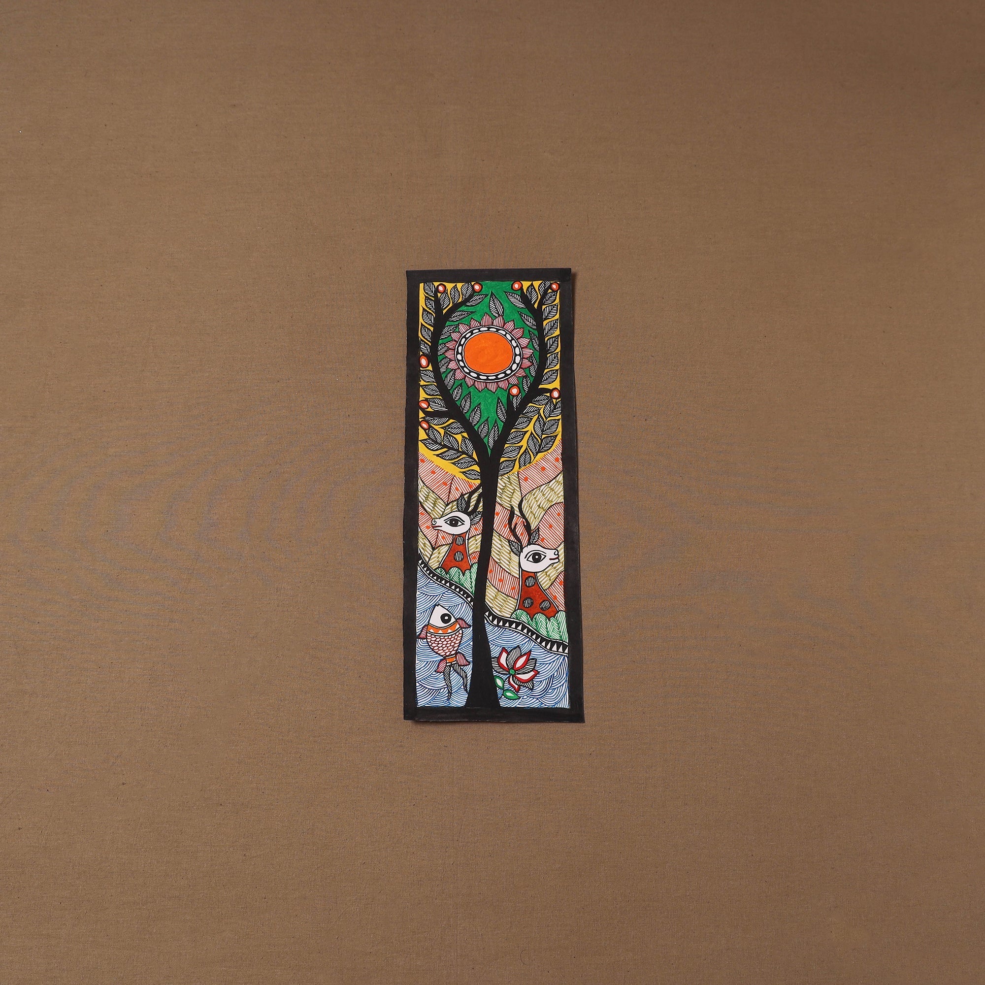 Handpainted madhubani painting by hira devi (15 x 5 in) 113